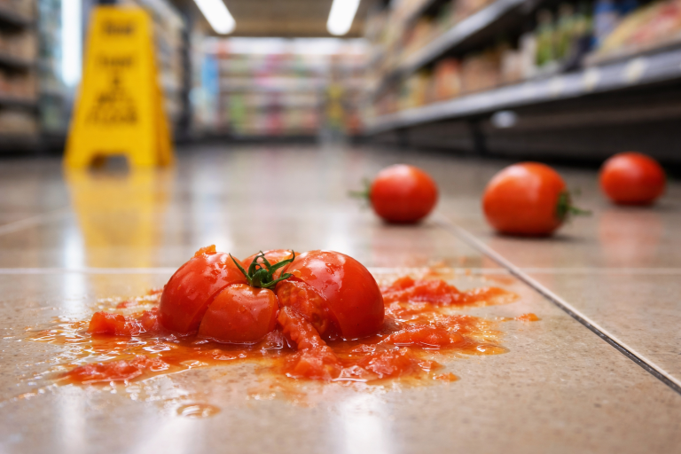 Tomate no chão: Supermercado responde objetivamente por queda de consumidora em suas dependências